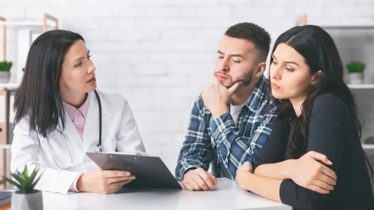 An Indian couple works together as a team to understand male infertility solutions and treatment options.